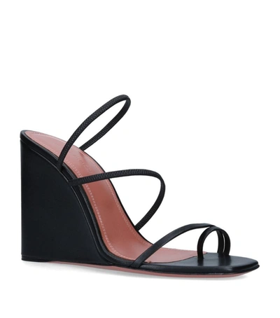 Shop Amina Muaddi Leather Naima Wedge Sandals 95 In Black