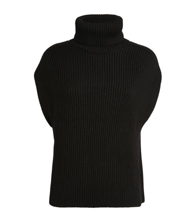 Wool Ribbed Sweater Vest In Black