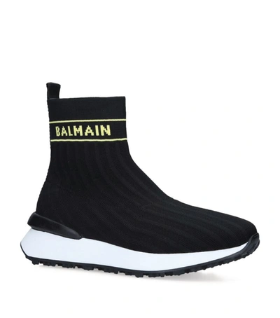Shop Balmain Kids Logo Sock Sneakers In Black