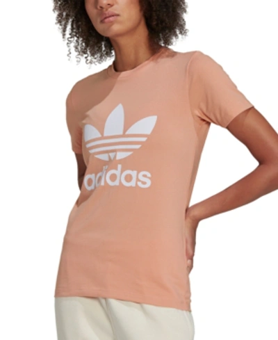Shop Adidas Originals Women's Adicolor Trefoil Logo T-shirt In Ambient Blush