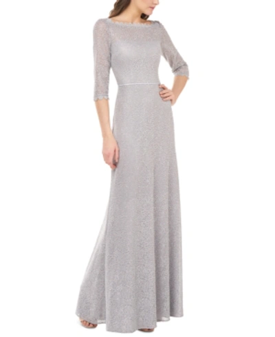 Shop Js Collections Metallic Embellished A-line Gown In Silver