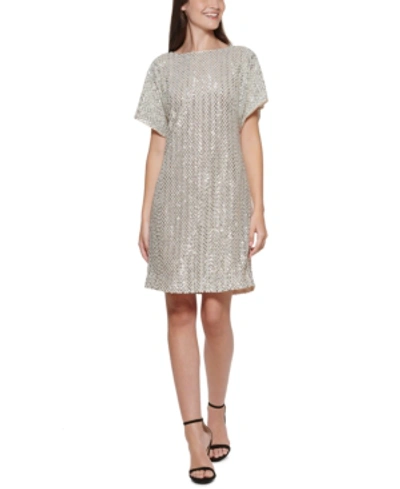 Shop Vince Camuto Sequined Sheath Dress In Champagne