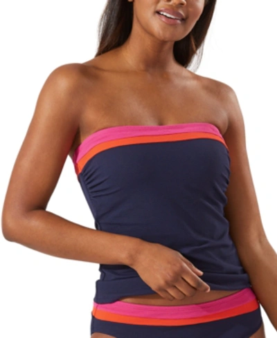 Shop Tommy Bahama Island Cays Colorblocked Tummy-control Bandeau Tankini Top Women's Swimsuit In Navy