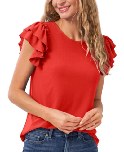 Shop Cece Women's Ruffled Flutter-sleeve Top In Coral Sunset
