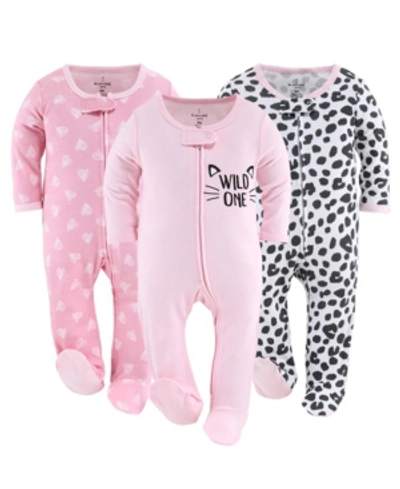 Shop The Peanutshell Baby Girls Sleepers Set, 3 Pack In Black White Pink