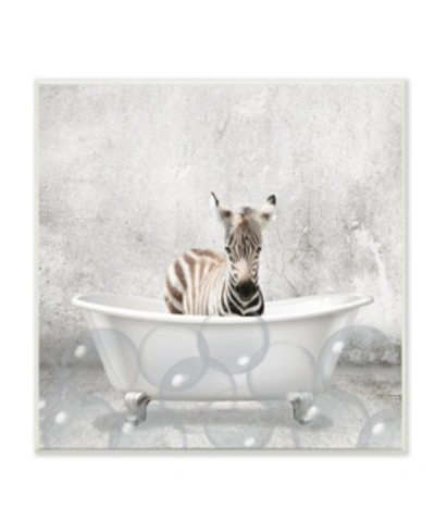 Stupell Industries Baby Zebra Bath Time Cute Animal Design Wall Plaque Art, 12" X 12" In Multi-color