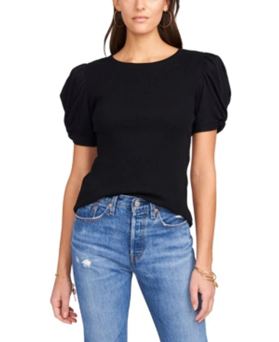 1.state Puff Ruched Sleeve T-shirt In Rich Black