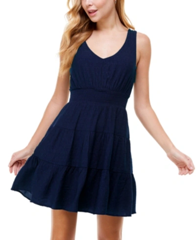 Shop City Studios Juniors' Tiered Tie-back A-line Dress In Navy