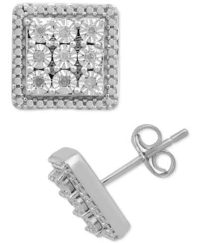 Macy's Diamond Cluster Stud Earrings (1/10 Ct. T.w.) In Sterling Silver In Silver