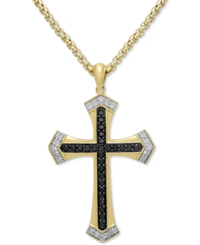 Shop Macy's Men's Black & White Diamond Cross 22" Pendant Necklace (1/2 Ct. T.w.) In 18k Gold-plated Sterling Si