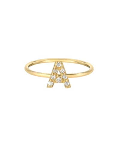Shop Zoe Lev Diamond Initial 14k Yellow Gold Ring In Gold-a