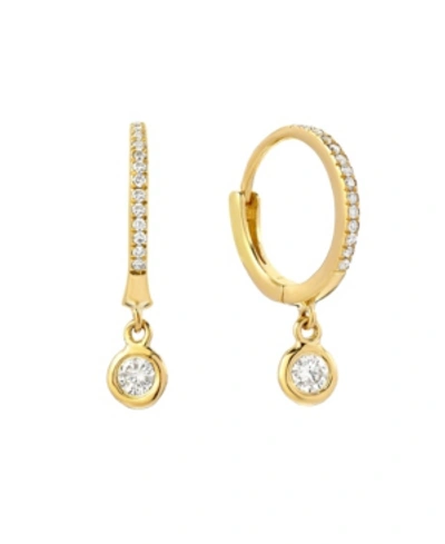 Shop Zoe Lev Diamond Huggies 14k Yellow Gold Earrings With Drop Bezel Diamond