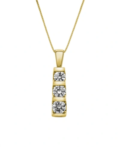 Macy's Three-stone Diamond Pendant Necklace In 14k White Gold Or 14k Yellow Gold (1/2 Ct. T.w.) In Yellow Gold