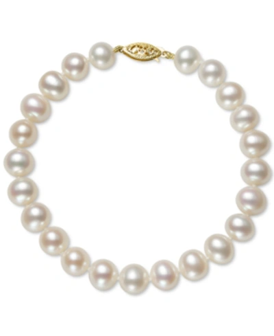 Shop Belle De Mer Cultured Freshwater Pearl Bracelet (7-1/2mm) In 14k Gold In Yellow Gold
