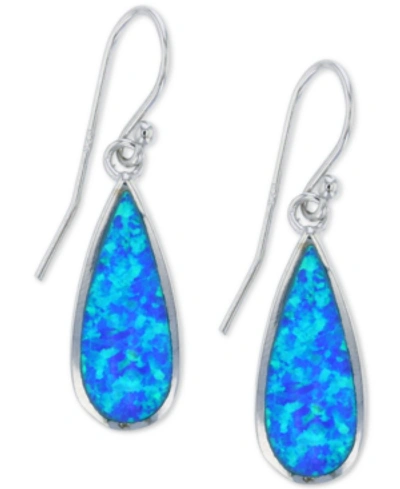 Macy's Lab-created Blue Opal Inlay Teardrop Drop Earrings In Sterling Silver In Blue Opal