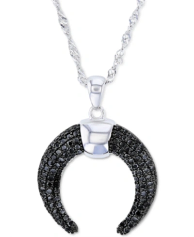 MACY'S BLACK SPINEL OX HORN PENDANT NECKLACE (3/4 CT. T.W.) IN STERLING SILVER, 18" + 2" EXTENDER 