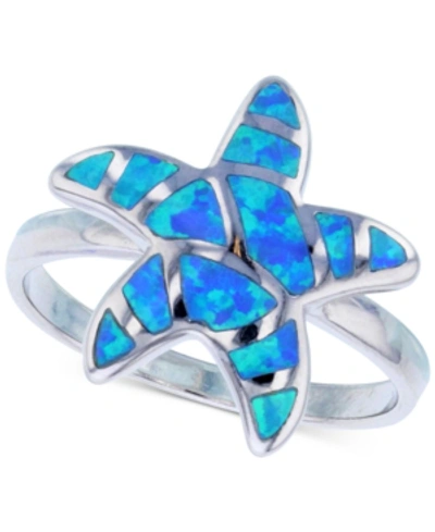 Shop Macy's Lab-grown Blue Opal Starfish Ring In Sterling Silver