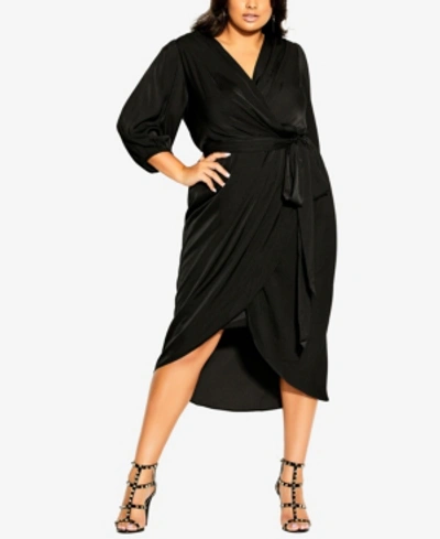 Shop City Chic Plus Size Opulent Elbow Sleeve Dress In Black
