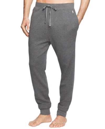 Shop Polo Ralph Lauren Men's Waffle-knit Jogger Pajama Pants In Charcoal Hetaher