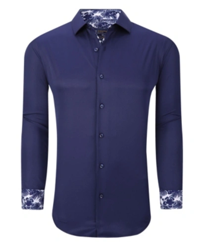 Shop Azaro Uomo Men's Solid Slim Fit Wrinkle Free Stretch Dress Shirt In Navy