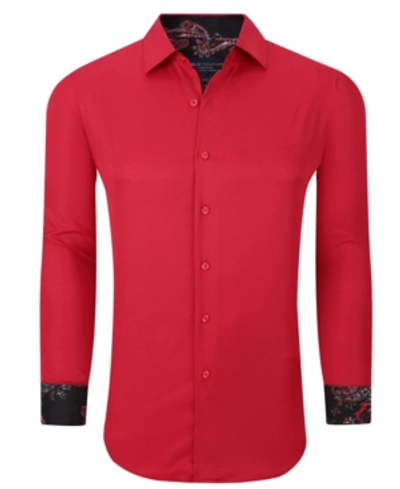 Shop Azaro Uomo Men's Solid Slim Fit Wrinkle Free Stretch Dress Shirt In Red