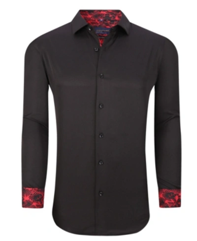 Shop Azaro Uomo Men's Solid Slim Fit Wrinkle Free Stretch Dress Shirt In Black