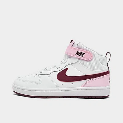 Shop Nike Girls' Little Kids' Court Borough Mid 2 Casual Shoes In White/dark Beetroot/pink Foam