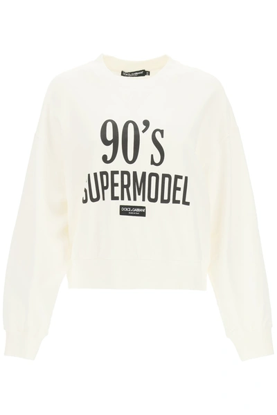 Shop Dolce & Gabbana Cropped Sweatshirt 90s Supermodel In Supermodel90 Fdo Bia (white)