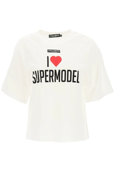 Shop Dolce & Gabbana I Love Supermodel T-shirt In Supermodel Fdo Bianc (white)