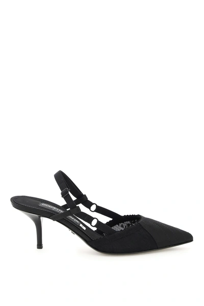 Shop Dolce & Gabbana Corset-style Satin Slingback In Nero Nero (black)