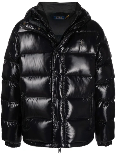Shop Polo Ralph Lauren Hooded Puffer Down Coat In 黑色