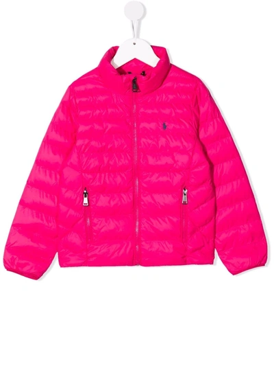 Shop Ralph Lauren Embroidered-logo Padded Jacket In Pink
