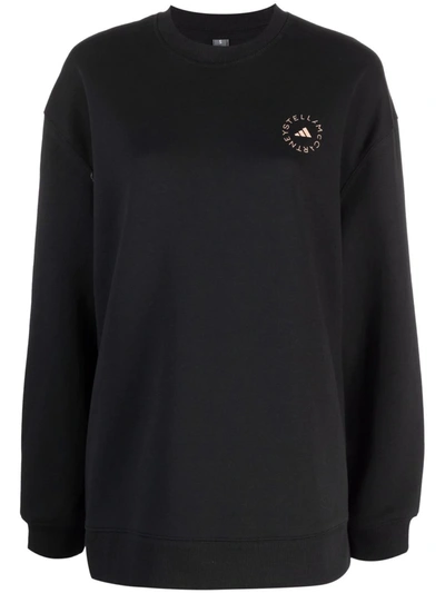 Shop Adidas By Stella Mccartney Logo-print Long-sleeve Sweatshirt In Black