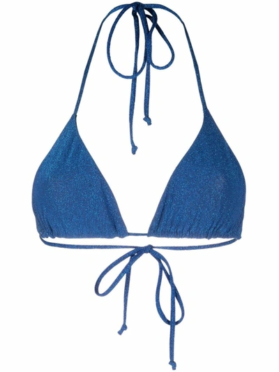 Shop Mc2 Saint Barth Glitter Triangle-cut Bikini Top In Blue