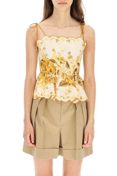 Shop Zimmermann Aliane Amber Floral Scalloped Top In Mixed Colours