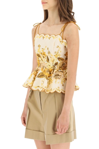 Shop Zimmermann Aliane Amber Floral Scalloped Top In Mixed Colours