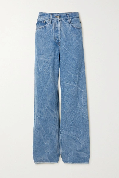 Shop Dries Van Noten Distressed High-rise Wide-leg Jeans In Blue