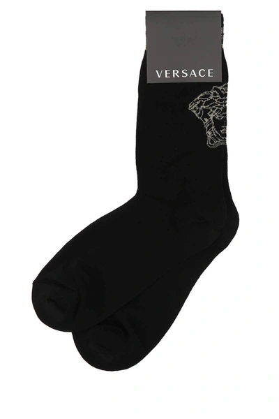 Shop Versace Medusa Intarsia Socks In Black