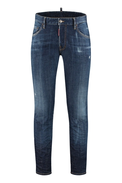 Shop Dsquared2 Distressed Effect Straight Leg Jeans In Blue