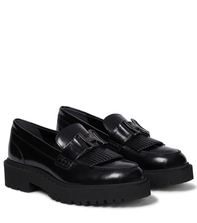 Shop Hogan Logo Leather Loafers In 黑色
