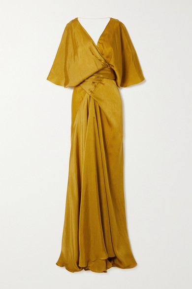 Cortana + Net Sustain Martina Cupro Maxi Wrap Dress In Gold | ModeSens