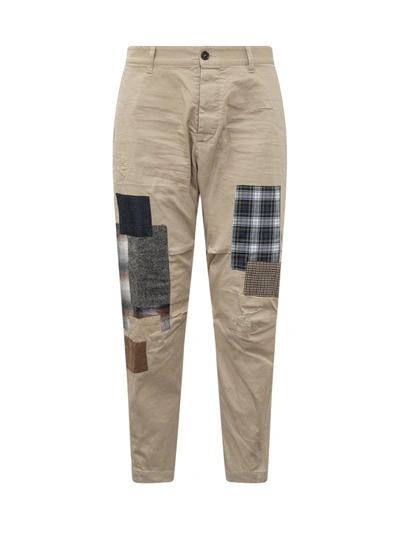Shop Dsquared2 Patchwork Chino Trousers In Beige