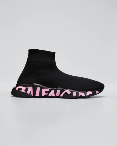Shop Balenciaga Speed Stretch-knit High-top Sock Trainer In Blk Blk Wht