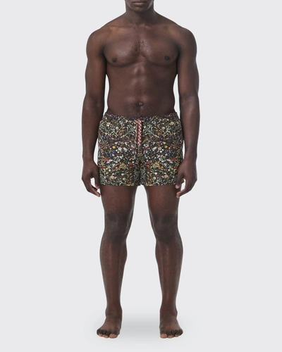 Shop Burberry Men's Consignment Printed Nylon Swim Shorts In Black Ip Print