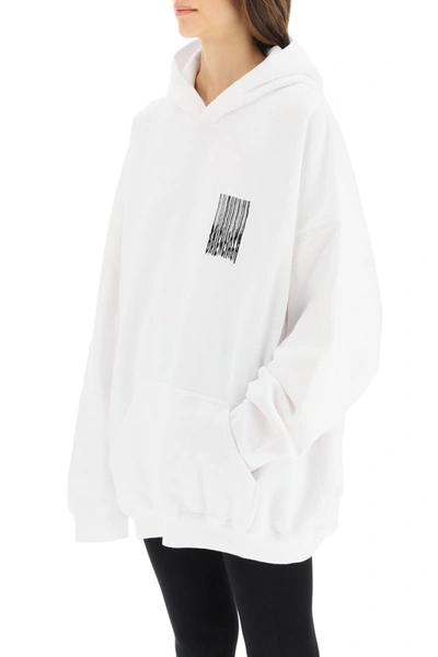 Balenciaga Man White Medium Fit Barcode Hoodie In 9040 White/black 