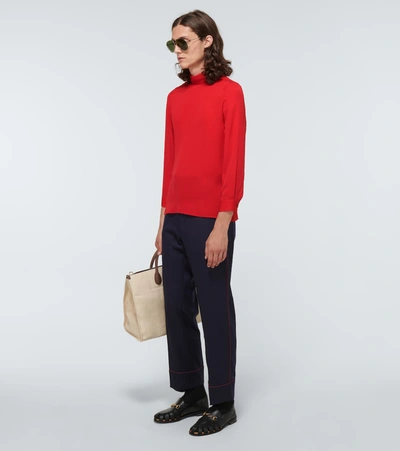 Shop Gucci Straight-fit Wool-blend Pants In Blue