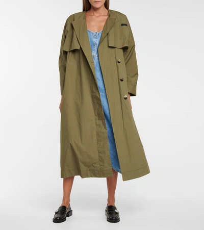 Shop Ganni Stretch Cotton-blend Trench Coat In Green