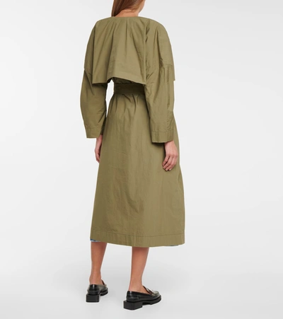Shop Ganni Stretch Cotton-blend Trench Coat In Green