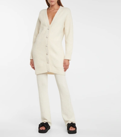 Shop Ganni Embellished Wool-blend Cardigan In White