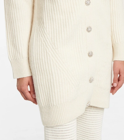 Shop Ganni Embellished Wool-blend Cardigan In White